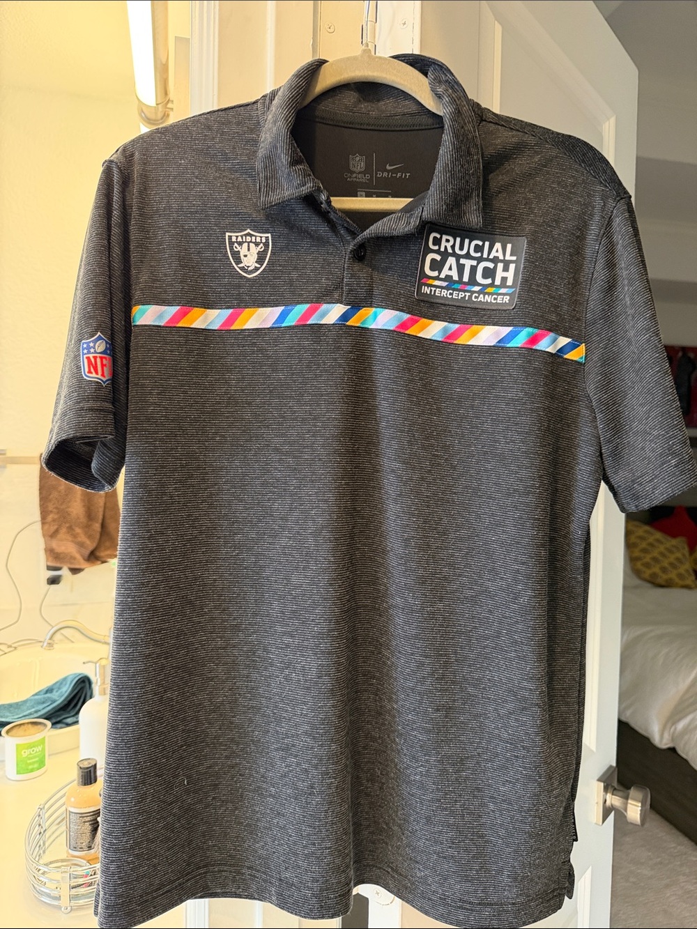 Las Vegas NFL Nike Gray Blk Crucial Catch Intercept Cancer RARE POLO